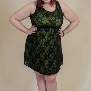 Black and Neon Green Lace Open Back Dress